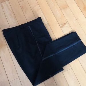 Black dress pants with leather look stripe down the side